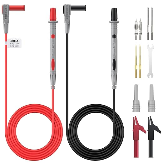 BINTA Multimeter Test Leads Kit for Home DIY, Electrical Test, Car Maintenance, Test Leads Kit with Replaceable Test Probes, Alligator Clips, Insulated Cap, Wrench CATIII 1000V 20A