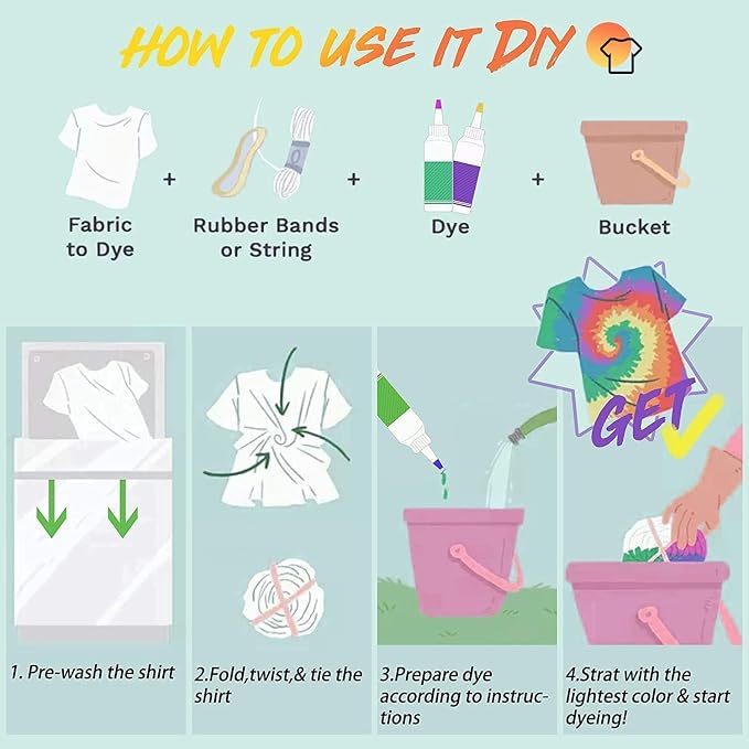 DIY Tie Dye Kits, Emooqi 32 Colours All-in-1 Tie Dye Set Contain 32 Bag Pigments - Image 7