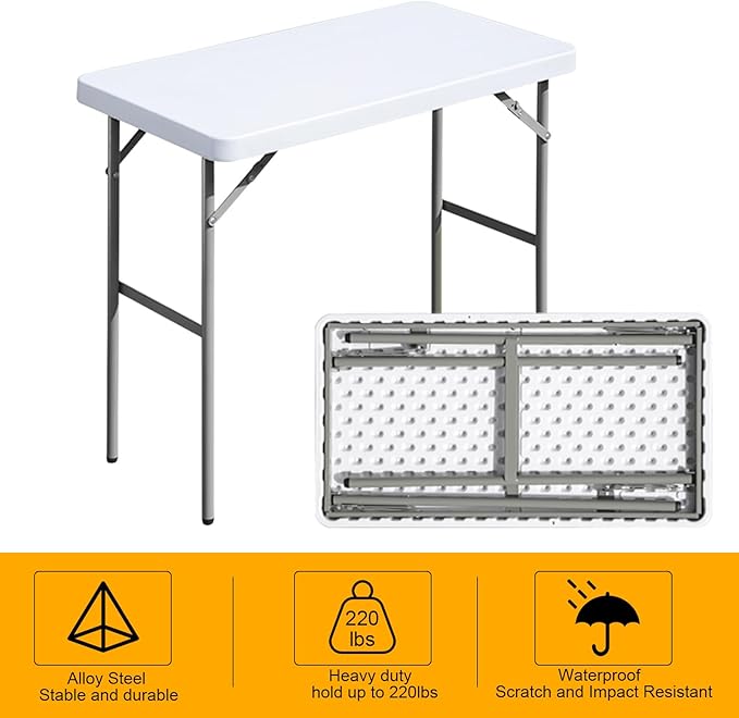 Folding Table 2.7ft Rectangular All-Occasion Plastic Folding Event Table - Image 5