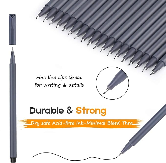 iBayam Fineliner Pens, Slim Barrel, Fine Point 0.38mm, Journaling, Note-Taking - Image 2