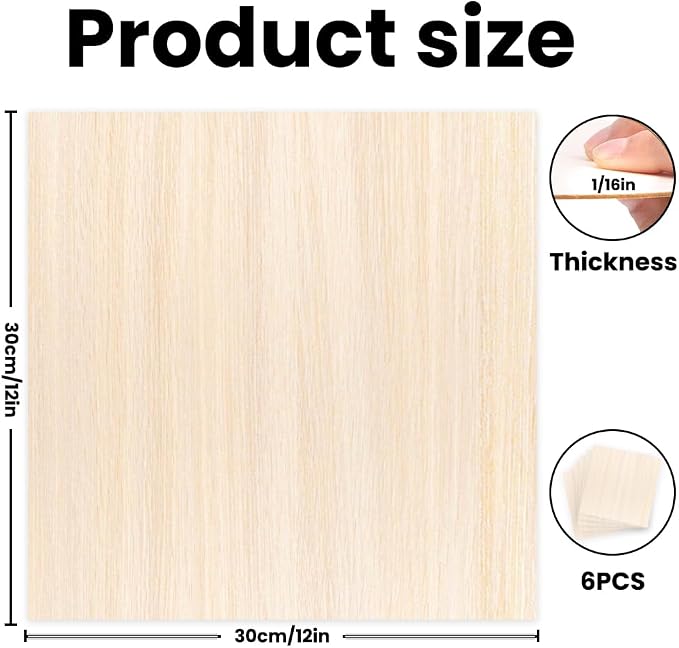 DIYDEC 6 Pack Basswood Sheets 12 x 12 x 1/16 Inch Thin Wooden Sheet Unfinished - Image 2