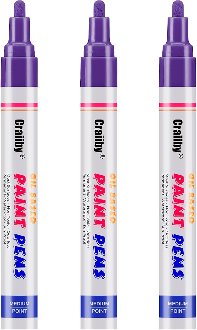 Purple Paint Markers, 3 Pack Oil-Based Waterproof Quick Dry Permanent Paint Pen by Craiiby