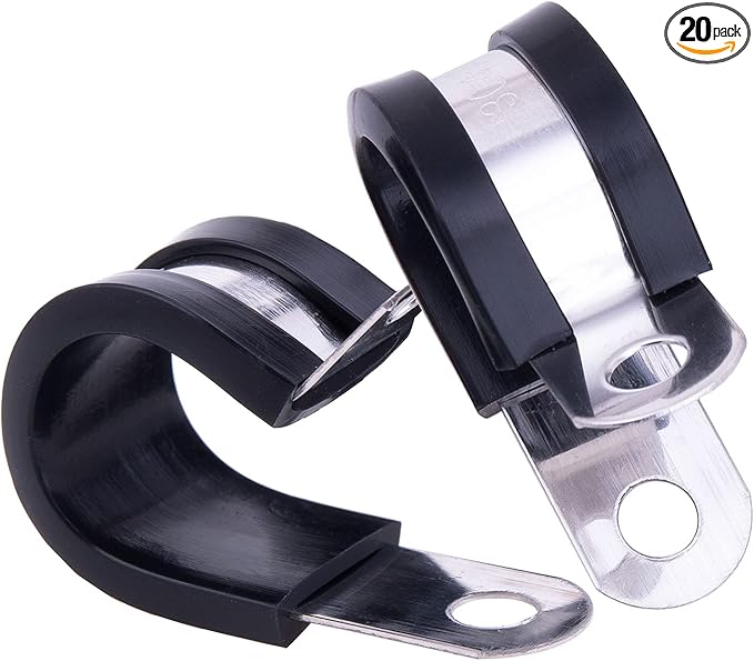 HOLYBEAR 1/2 Inch Stainless Steel Cable Clamp, Rubber Insulated Metal Conduit Wire Holder Strap Clips for Pipe, Tube, Hose Bracket (13mm, 20pcs)