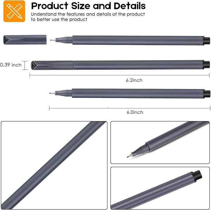 iBayam Fineliner Pens, Slim Barrel, Fine Point 0.38mm, Journaling, Note-Taking - Image 3