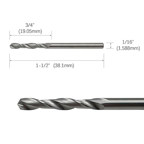 1/16" Solid Carbide Jobber Drill Bits with Straight Shank and 118° Point Angle, Made from Tungsten Carbide Material,5-Piece