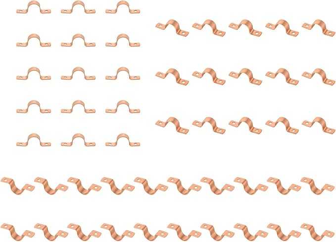 50-PACK GUOFIS 1/2Inch C x 1/2Inch C Copper Pipe Straps Clamp with Two Holes, Two-Hole Clamps Mount for Residential, Commercial(COPPER023)