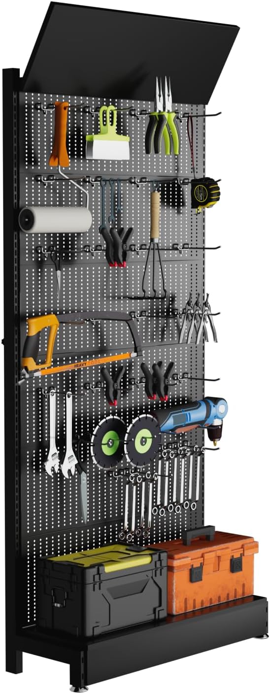 Metal Pegboard Shelf - Peg Board Display Stand with 30 Hooks, 85x36x13 in, Portable Garage Pegboard Organizer Retail Display Rack for Craft Shows,Kitchen Decoration, Mobile Phone Shop/Black