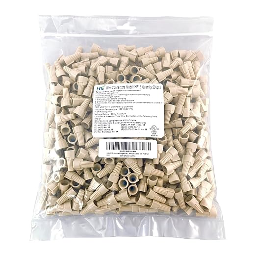 UL Listed Tan Winged Electrical Wire End Connectors Caps Bulk 500 Pack Small Twist-on Wire Connectors Nuts 22-8 AWG,HS P12 Type Screw Terminals