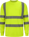 High Visibility Class 3 T Shirts，Hi Vis Safety Shirts with Reflective Strips and Pocket, Long Sleeve Quick Dry Mesh Construction Work Shirt for Men/Women Lime,5XL