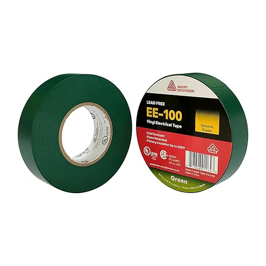 Avery Dennison Electrical Tape, General Use PVC Electric Tape, UL/CSA Listed Insulating Vinyl Tape for Electrical, Repairs, Automotive and Equipment, EE-100, ¾ in x 66 ft, Green, 1 Roll