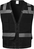 Reflective Safety Vest - Heavy Duty, ANSI/ISEA Standard Hi Vis Vest with Back Pocket & Zipper, Men & Women's (Black, 3XL)