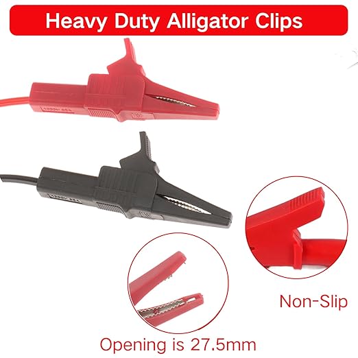 2PCS Heavy Duty Alligator Clips Test Leads, 18AWG Multimeter Alligator Clips Test Leads to Right Angle 4mm Banana Plug for Multimeter & Voltmeter, 3Ft 600V/1000V, Double Insulated ﻿ ﻿