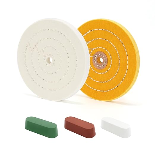SCOTTCHEN 6inch Buffing Polishing Wheels 1/2" Arbor Hole,Fine (40Ply) / Medium (30Ply) for Bench Grinder,with Buffing Polishing Cutting Compound 3.4 Oz.Kit