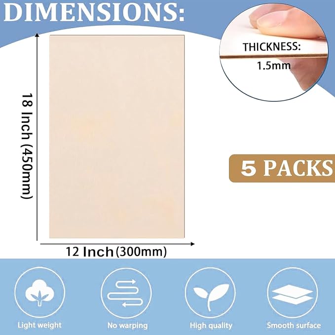 5 Pack 12"x18"x1/16 Basswood Sheets - Image 2