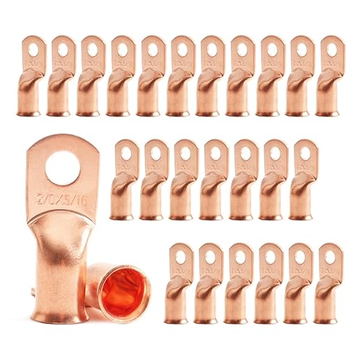 2/0 AWG 5/16" Stud (25 pcs.), Heavy Duty Battery Ring Terminal, 00 Gauge Connectors, 2/0 Copper Wire Lugs, Copper Ring Terminals, Battery Cable Ends, Tubular Ring Terminal Connectors