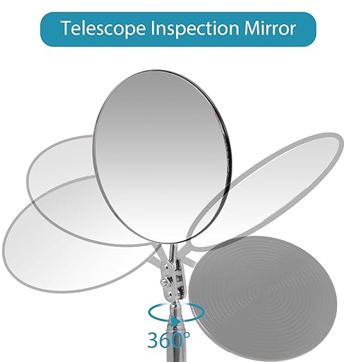 Telescoping Inspection Mirror, Circular Inspection Mirror, Flexible Inspection Mirror 360 Rotation with Extended Handle Round Inspection Mirrors for Checking Vehicle Condition(Dia-4 Inch)
