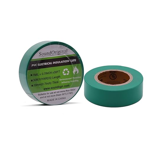 Electrical Tape Green 6 Pack 3/4-Inch by 30 Feet, Voltage Level 600V Dustproof, Adhesive for General Home Vehicle Auto Car Power Circuit Wiring Green