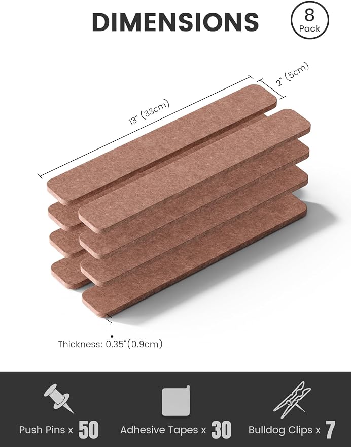 Fluxynara Cork Board Alternative Felt Strip Board 8-Pack 13"x2", Office Pin - Image 2