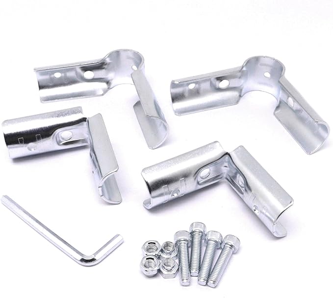 90 Degree Pipe Connector Tee Clamp Fittings, Steel Connection Clamps Set with Small Wrench （2set, 25mm）