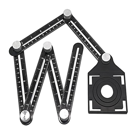 Angzhili 1 Pack Multi Angle Measuring Ruler,Aluminum Alloy Multi-Function Angle Ruler,6 Section Ceramic Tile Opening Locator, Angle Measurement Tool,Band Hole Locator