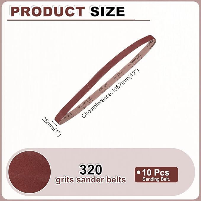 HARFINGTON 1 x 42 Inch Sanding Belts, 10 Pcs 320 Grits Aluminum Oxide Abrasive Belt Sander File Belt for Woodworking, Metal Polishing, Knife Sharpener