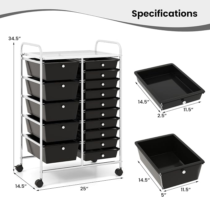 BECOMFORT 15-Drawer Rolling Cart - Image 3