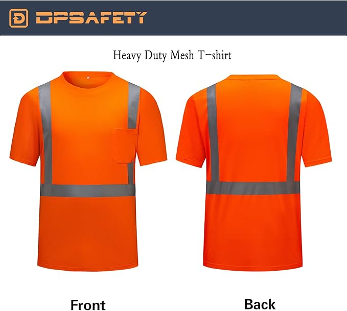 High Visibility Shirts Quick Dry Safety T Shirts with Reflective Strips and Pocket Short Sleeve Mesh Hi Vis Construction Work Class 2 Shirt for Men/Women Orange,Medium