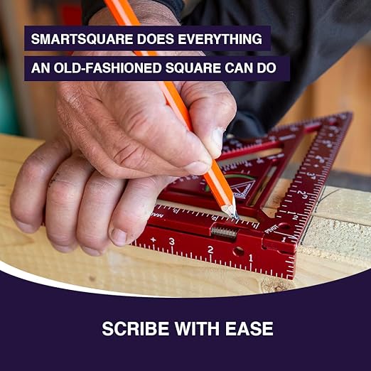 7.5" Advanced Carpenter Square w SmartBubble - Jig Block - Accurate Flatwork - Repetitive Markings (Midnight)