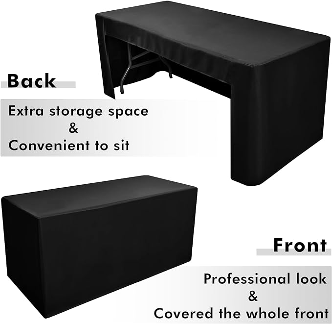 Nasitos 2 Pack Black Tablecloth 6 Foot-Open Back Fitted Tablecloth Rectangle - Image 4