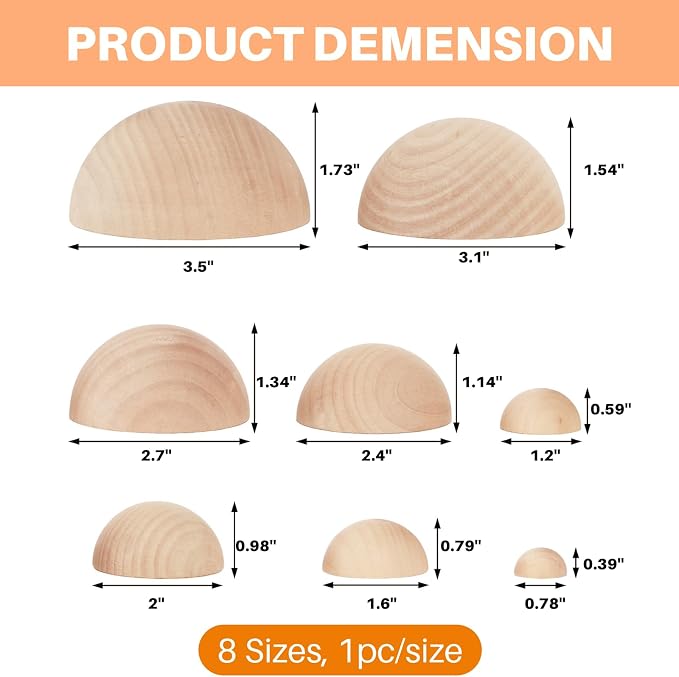 ZENFUN 8 Pcs 8 Sizes Half Round Pottery Tools Set, Wooden Ceramic Top Tool Clay - Image 2