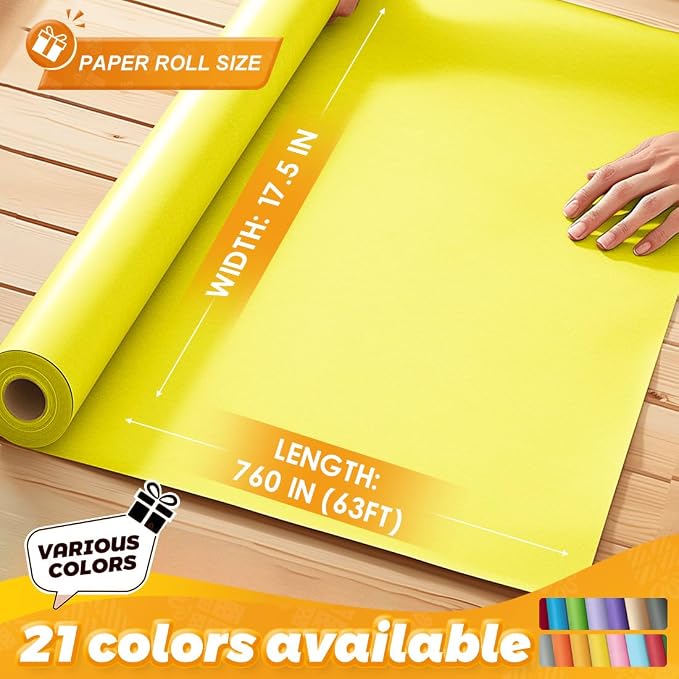 PerkHomy Lemon Yellow Kraft Paper Roll 17.5" x 760" - Image 2