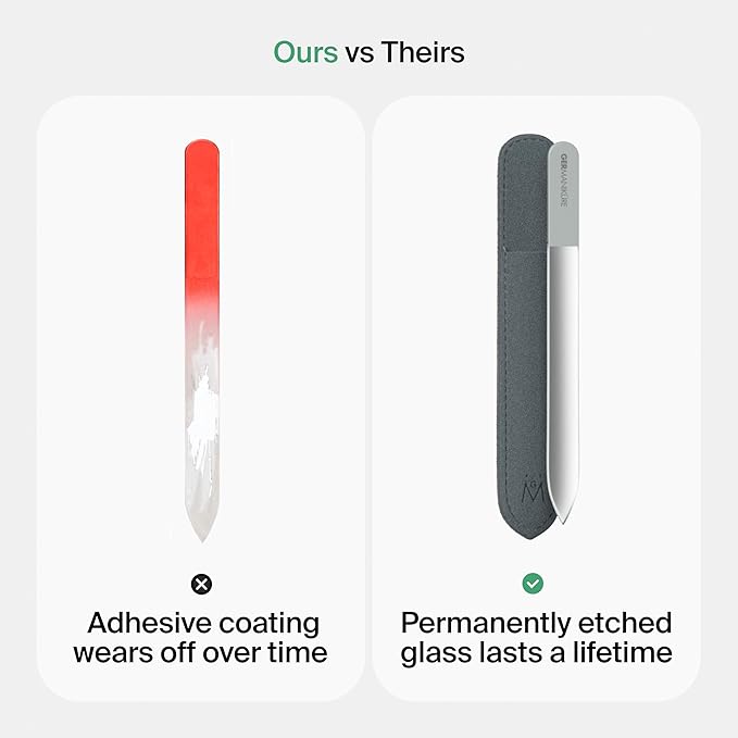 GERMANIKURE Czech Crystal Glass Nail File in Suede Leather Case - Original White Branded - Professional Manicure & Pedicure Products for Smooth Easy Shaping of Natural Nails