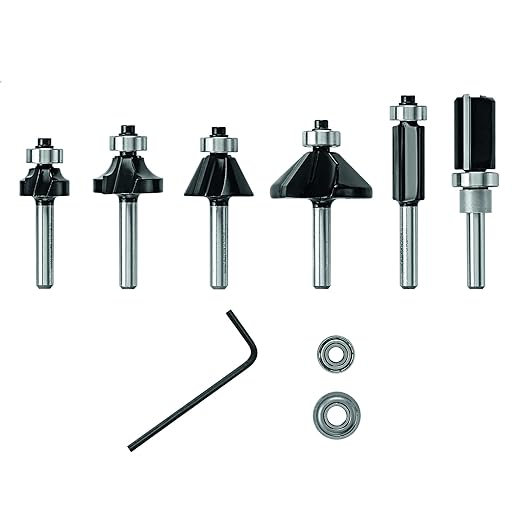 BOSCH RBS006TES 6-Piece (Universally Compatible Accessory) Carbide-Tipped Trim and Edging Router Bit Assorted Set
