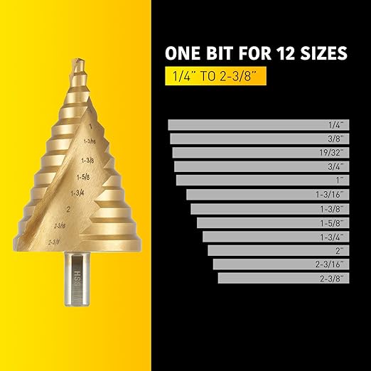 Large Step Drill Bit, 1/4 to 2-3/8 inch High Speed Steel Drill Cone Bits for Sheet Metal Hole Drilling Cutting, Sprial Unibit Extra Large 2-3/8 inch