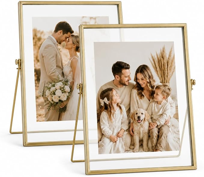 AceList Floating Picture Frame, 2 Pack 8x10 Gold Double Glass | Clear by AceList
