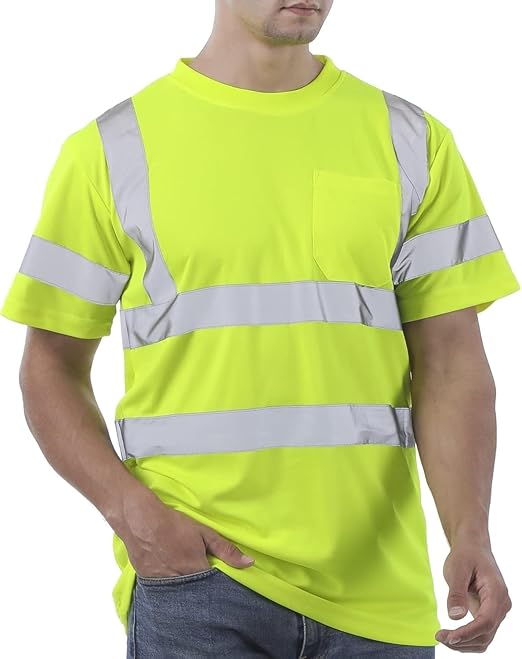 High Visibility Shirts for Men Class 3 Hi Vis Reflective Construction Shirts for Men with Pocket Safety T Shirt for Mens Work Shirt for Mens Short Sleeve