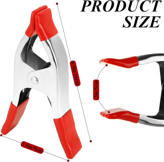 12 Pack 6 Inch Spring Clamps Heavy Duty, 2 Inch Jaw Opening, Metal Spring Clamps for woodworking/Backdrop/Greenhouse, Spring Clips with Protective Handles and Tips
