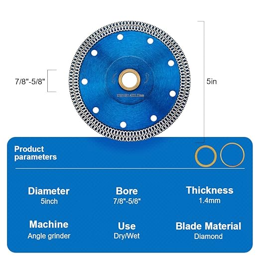 2Pcs/Lot 5" Super Thin Diamond Tile Blade Porcelain Saw Blade for Cutting Porcelain Tile Granite Marbles (5"-2pc/Box)