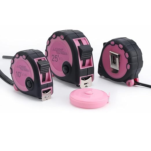 Lichamp Pink Tape Measure 4 Pack, with Soft Tape Measures, 10ft x 5/8in, 16ft x 3/4in, 25ft x 1in, 04MXPK