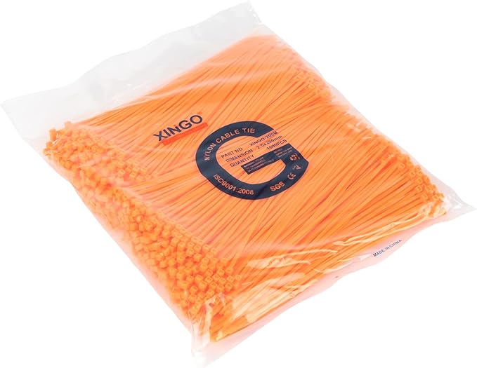 XINGO 1000 PCS 8 inch Cable Zip Ties, 18lb Strength, Small Tie Wraps Self-Locking Nylon Zip Ties for Indoor and Outdoor Use (Orange)
