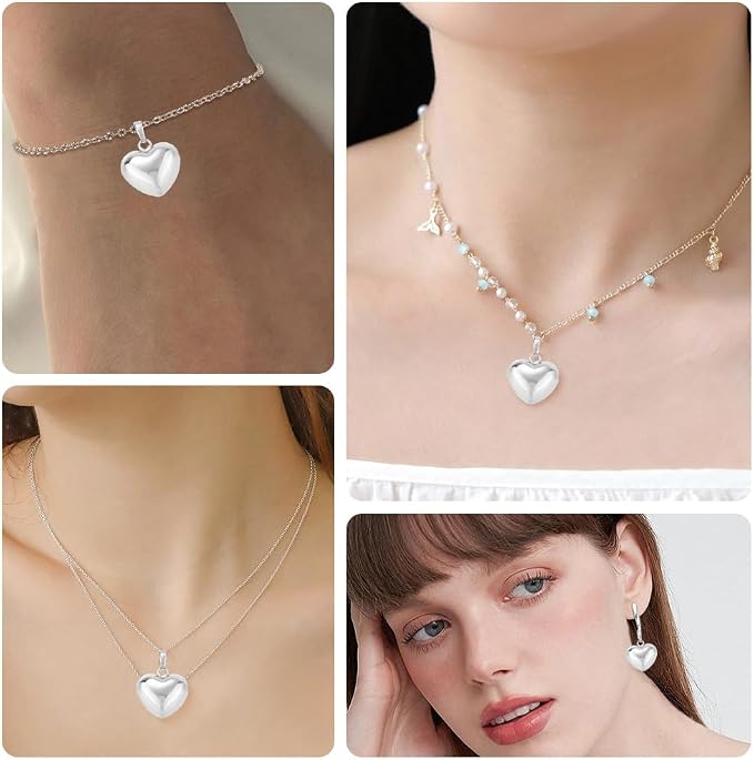 Beebeecraft 10Pcs 925 Sterling Silver Plated Heart Charms Metal Brass Love - Image 7