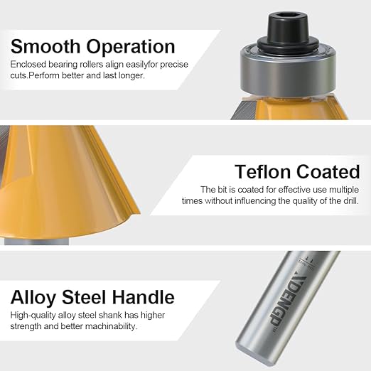 30 Degree Chamfer Router Bit with 1 Inch Cutting Length,1/2 Inch Shank Carbide Edge Forming Bevel Router Bit with Bearing, Chamfer Bit Miter Angle Milling Cutters Tool