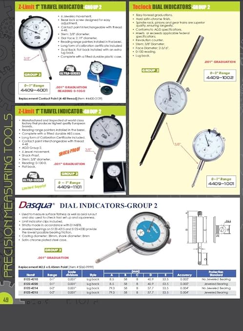 HHIP 4400-1095 Pro Series AGD Group 2 Dial Indicator, .0005" Graduation, 0-100 Reading, 0-0.50" Range