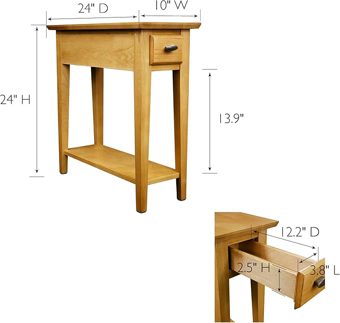 Leick Home Teegan End Table, Solid Wood, 1 Storage Drawer, Bottom Display Shelf - Image 3