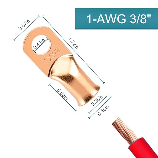 8PCS Battery Cable Ends, 1 Gauge Wire Connectors 3/8 Copper Wire Lugs, Bare Copper Eyelets with Heat Shrink Tubing by HOUSUN