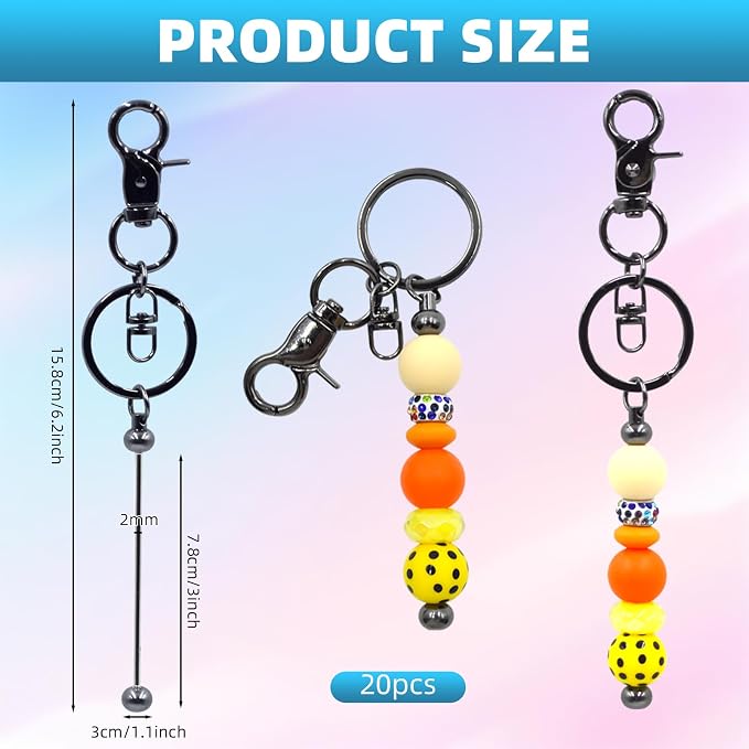 20 Pcs Beadable Keychains Bulk Kit – DIY Keychain Making Supplies - Image 2