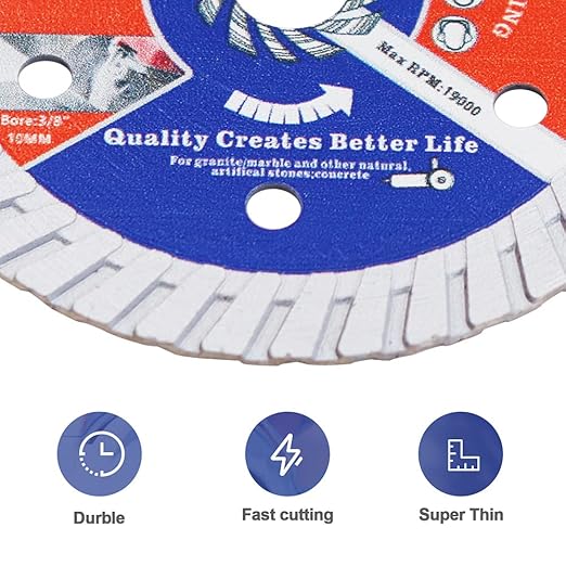Diamond Blade for Concrete Masonry,3pcs 3 Inch (75mm) with Arbor 3/8-Inch (10mm) Dry/Wet Continuous Rim Diamond Cutting Disc for Granite Marble Stone Hard Concrete Reinforced Concrete