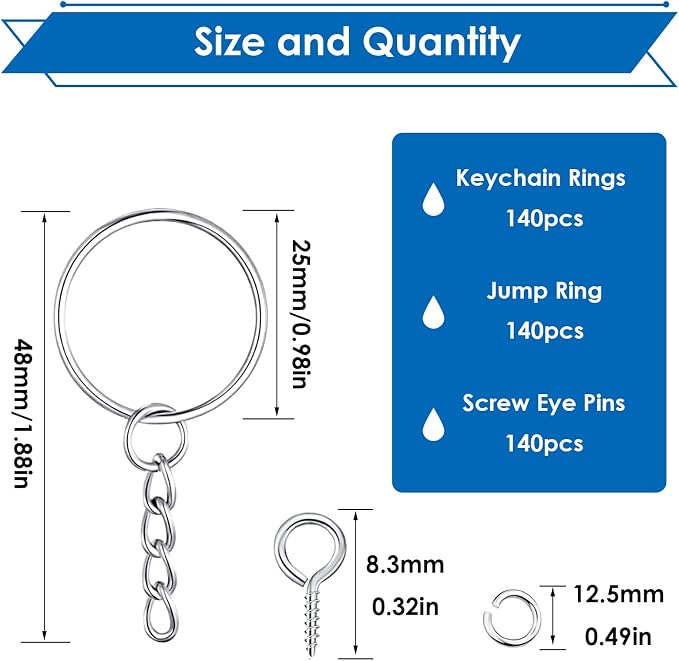 420Pcs 1" 25mm Keychain Making Kit, Including 140Pcs Keychain Rings - Image 2