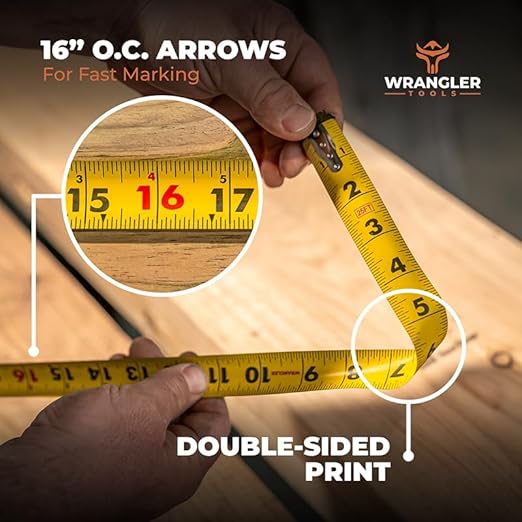 30 FT Tape Measure - Retractable Measuring Tape - Oversized & Double-Sided Print - Blade Lock, Finger Brake - High Performance Nylon Coating, 10' Stand-Out - 13' Reach / 1-1/16" Blade