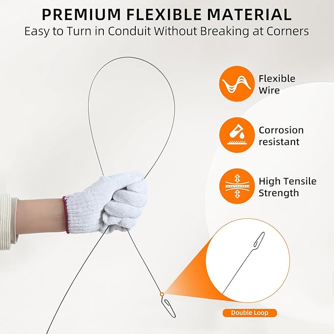 240 ft Electrical Fish Tape, 1/8-Inch Steel Wire Puller with Formed Hook, Easy-to-Use Cable Puller Tool with Ergonomic Handle & Durable Housing for Walls and Electrical Conduit